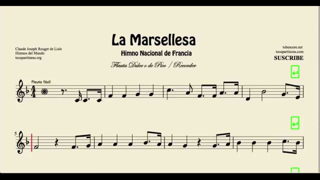 Notas para flauta (ES): La Marsellesa (Himno de Francia), notas para flauta